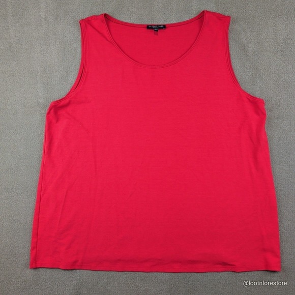 Eileen Fisher Vintage Red Rayon Blend Stretch Tank Top XL Scoop Neck — photo 2